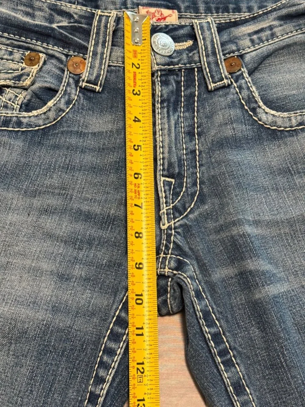 True Religion Mens Distressed Blue Denim Jeans Size 34 Section Joey Big T RN#112